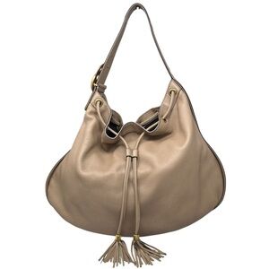 Gucci Tan Pebbled Leather Slouch Hobo Drawstring Tassel Bag Purse